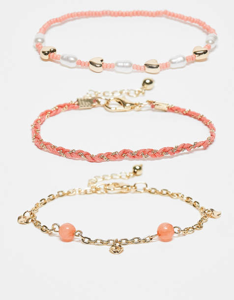 Multipacks de pulseras doradas y color coral de cuentas de ASOS DESIGN - view 1