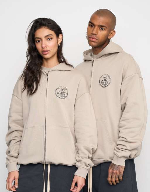 Multiply Apparel - Antique - Oversized hoodie met rits in vintage kaki