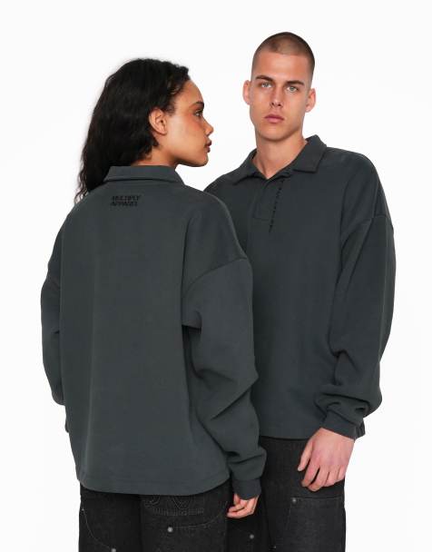 Multiply Apparel – Chukker – Oversize-Sweatshirt in Schwarz mit Polo-Kragen - view 1