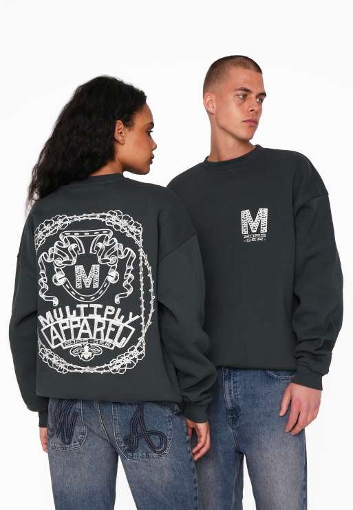 Multiply Apparel - Felpa oversize color schwarz con riquadro stampato