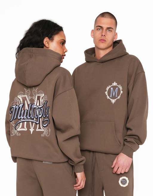 Multiply Apparel - Felpa oversize con cappuccio marrone con decorazione