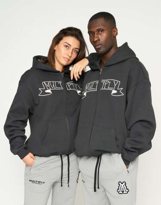 Multiply Apparel - Idol - Oversized hoodie met rits in zwarte soda