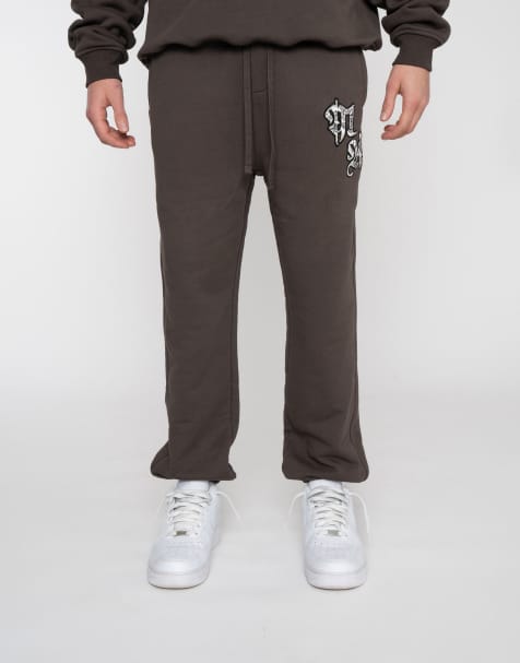 Multiply Apparel - Joggingbroek met motief in donkerbruin - view 1