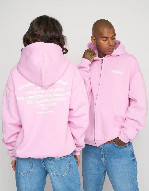 Multiply Apparel - Other Days - Felpa oversize color rosa lavanda con cappuccio e zip