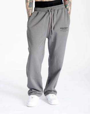 Multiply Apparel - Oversize-Jogginghose in Gargoyle-Grau mit Bootcut-Schnitt-Schwarz