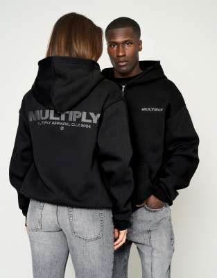 Multiply Apparel – Oversize-Kapuzenjacke in Schwarz mit Reißverschluss - view 1