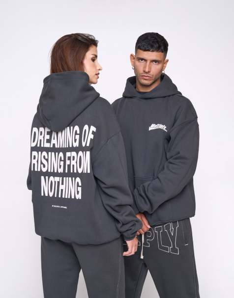 Multiply Apparel – Oversize-Kapuzenpullover in der Farbe Black Soda mit „Rising“-Print - view 1