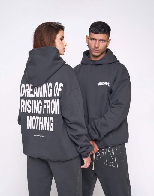 Multiply Apparel – Oversize-Kapuzenpullover in der Farbe Black Soda mit „Rising“-Print