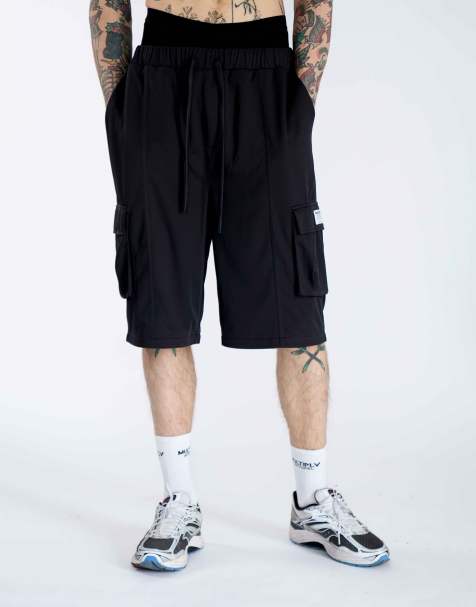Multiply Apparel - Pantaloncini oversize multitasche color nero soda - view 1