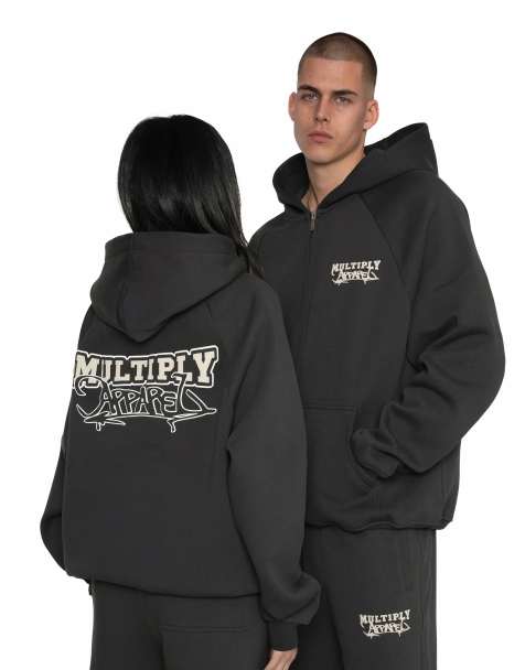 Multiply Apparel - Scholar - Felpa oversize nera con cappuccio e zip - view 1