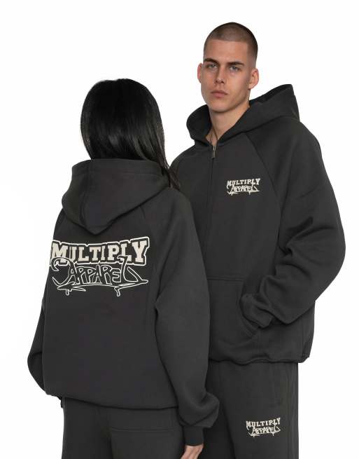 Multiply Apparel - Scholar - Sweat à capuche oversize à fermeture éclair - Noir soda