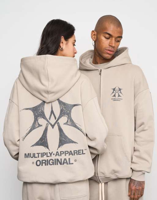 Multiply Apparel - Sketch - Felpa oversize kaki vintage con cappuccio e zip