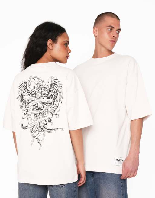Multiply Apparel - T-shirt oversize color bianco sporco cenere