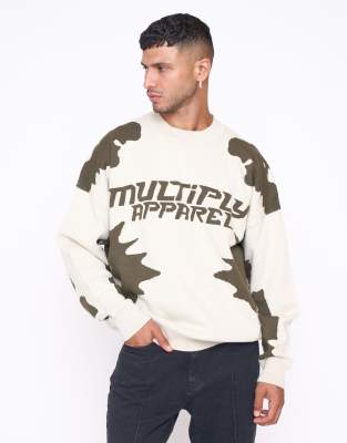 Multiply Apparel - Urban - Oversize-Strickpullover in weißer Schwan und Grün-Neutral