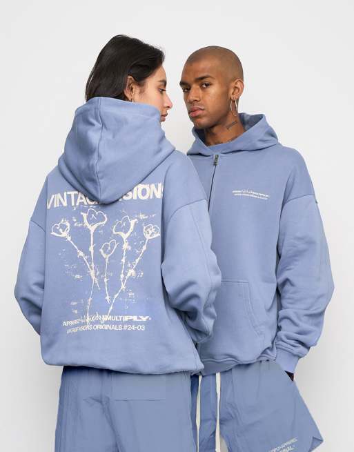 Multiply Apparel - V Visions - Felpa oversize con cappuccio e zip colore wild wind