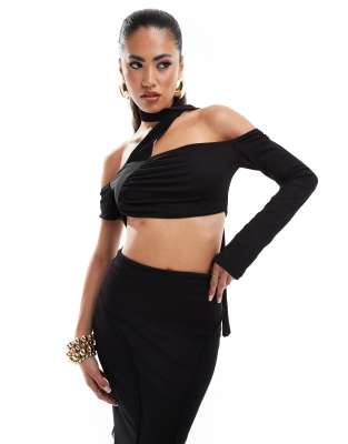 Murci Murci asymmetric off shoulder top co-ord in black
