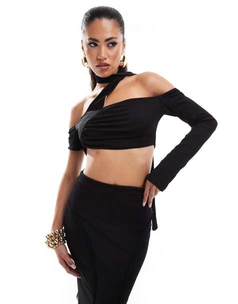Murci asymmetric off shoulder top co-ord in black - view 1
