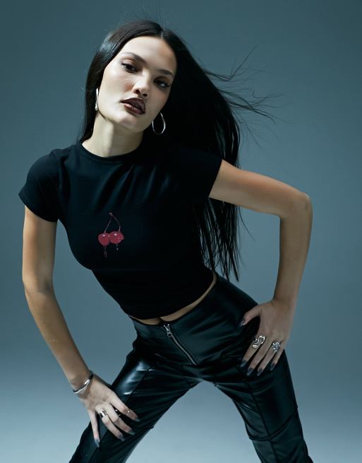 Murci - Baby T-shirt met kersenmotief in zwart