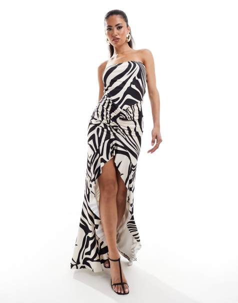 Murci bandeau thigh split maxi dress in zebra print - view 1