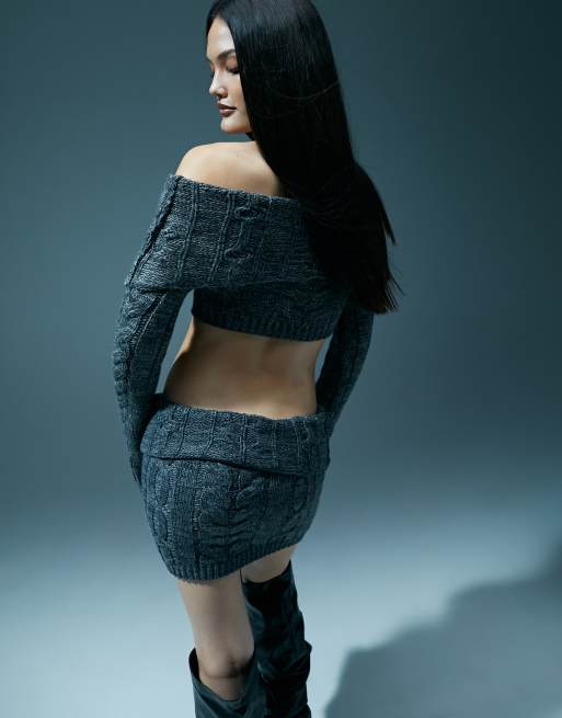 Murci cable knit fold over cropped sweater in gray - part of