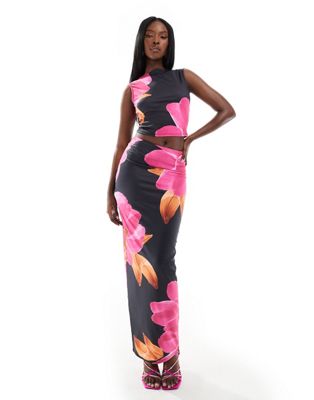 Murci Column Maxi Skirt In Pink Peony - Part Of A Set-multi In Black