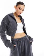 Nike mini swoosh oversized cropped zip through hoodie in grey ASOS