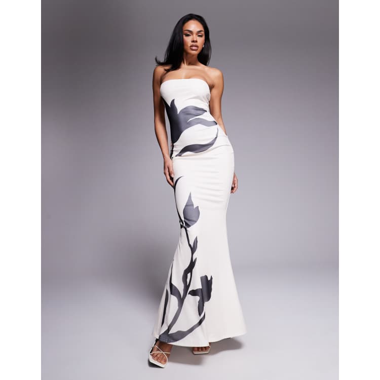 Murci exclusive bandeau mesh fishtail maxi dress in white