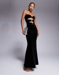 [Murci] Murci exclusive bandeau velvet cut out pearl detail maxi dress in black 12 BLACK