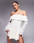 [Murci] Murci exclusive bardot fit and flare lace mini dress in cream-White 8 CREAM