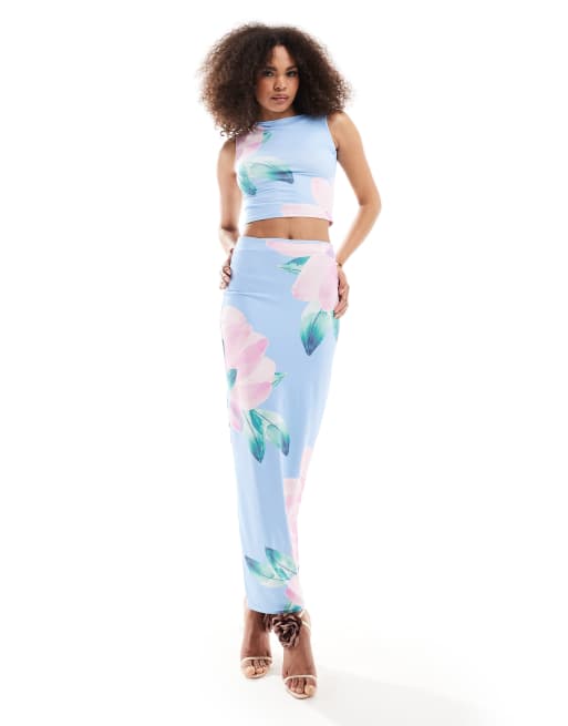 Murci exclusive column maxi skirt in blue peony (part of a set)