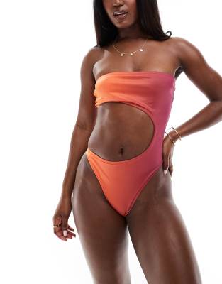 Exclusive cut-out bandeau swimsuit in orange ombre - part of a set
