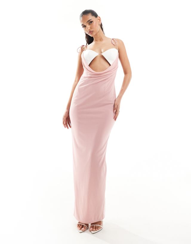 Murci - exclusive cut out halterneck maxi dress in light pink