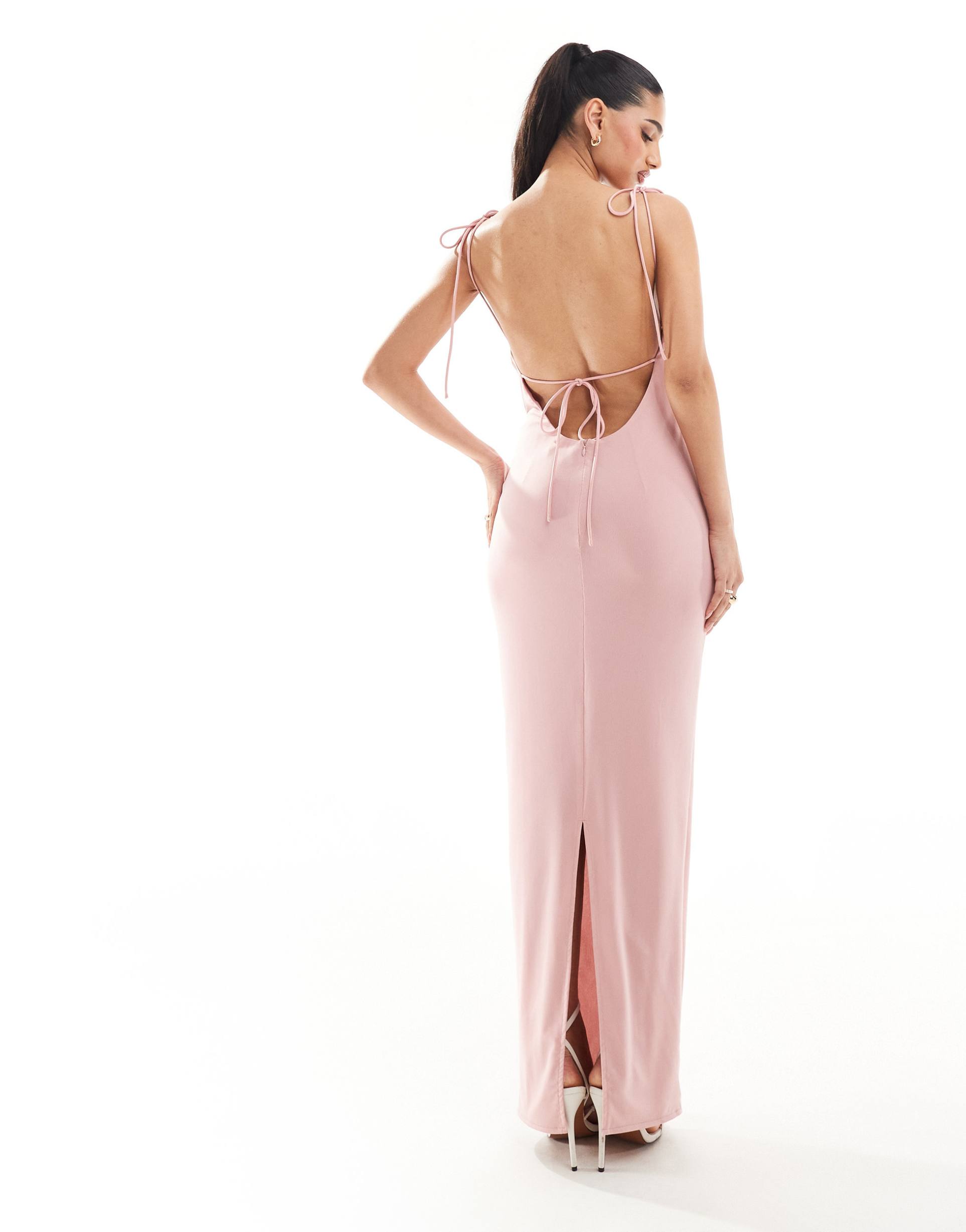 murci exclusive cut out halterneck maxi dress in light pink