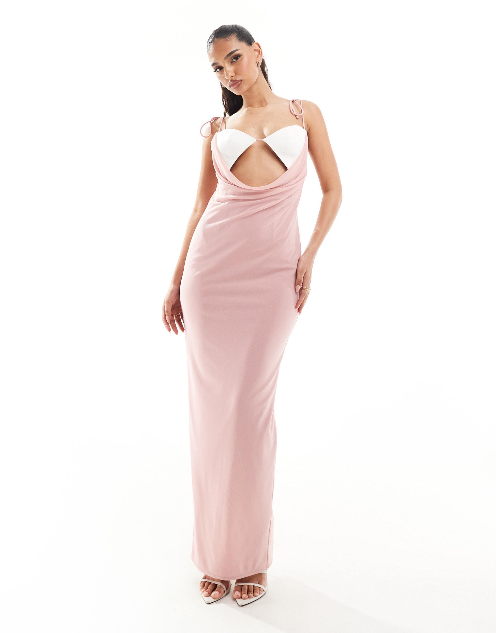 murci exclusive cut out halterneck maxi dress in light pink