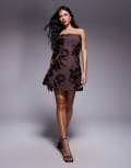 [Murci] Murci exclusive flower applique structured bandeau mini dress in chocolate-Brown 12 Chocolate