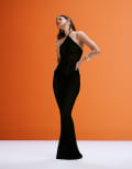 [Murci] Murci exclusive knitted halterneck open back maxi dress in black 14 BLACK