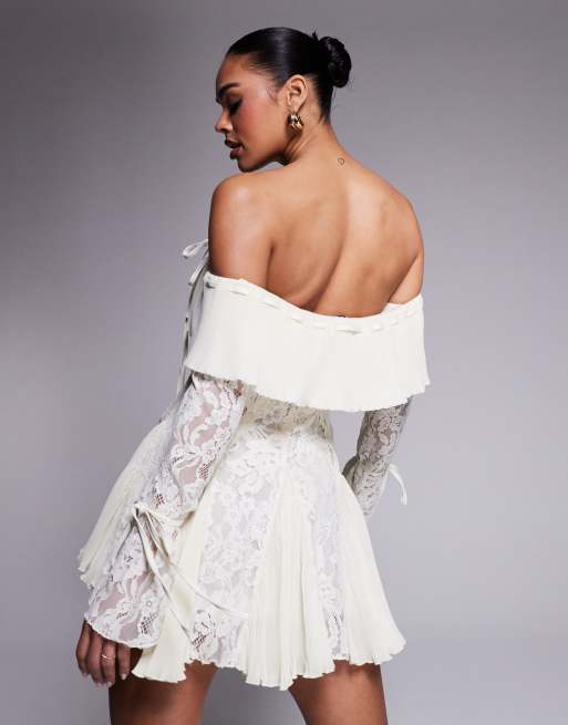 Murci exclusive bardot fit and flare lace mini dress in cream