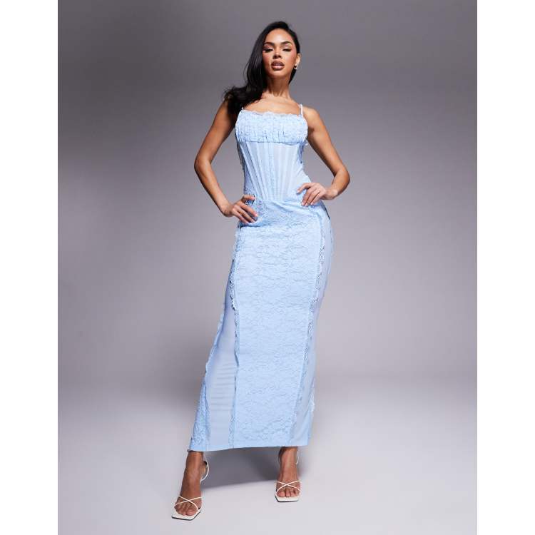 Cami Maxi Dress Lipsy Blue And Black Lace Dress Murci Exclusive Lace Corset  Detail Cami Maxi Dress In Black ASOS