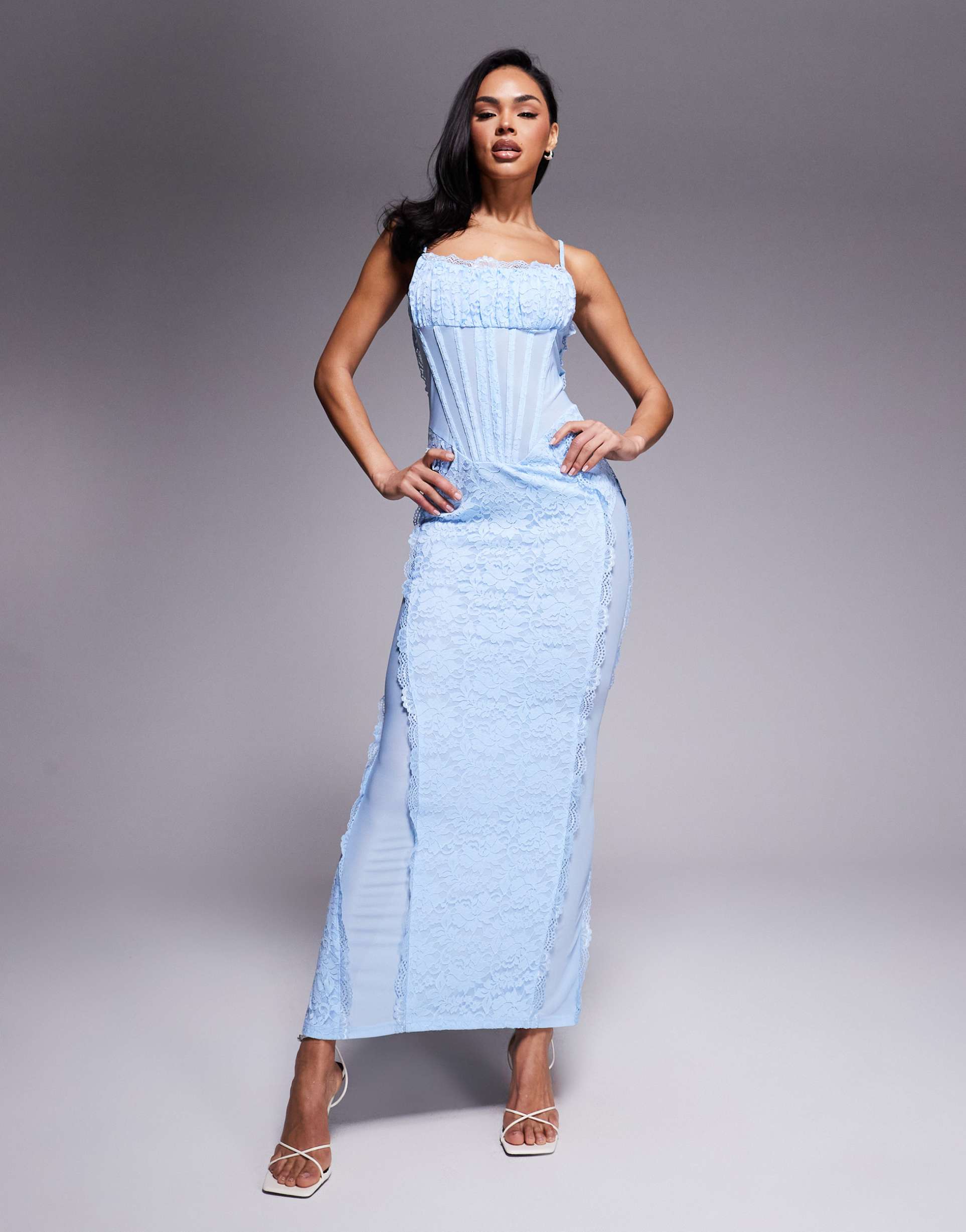 murci exclusive lace corset detail cami maxi dress in baby blue