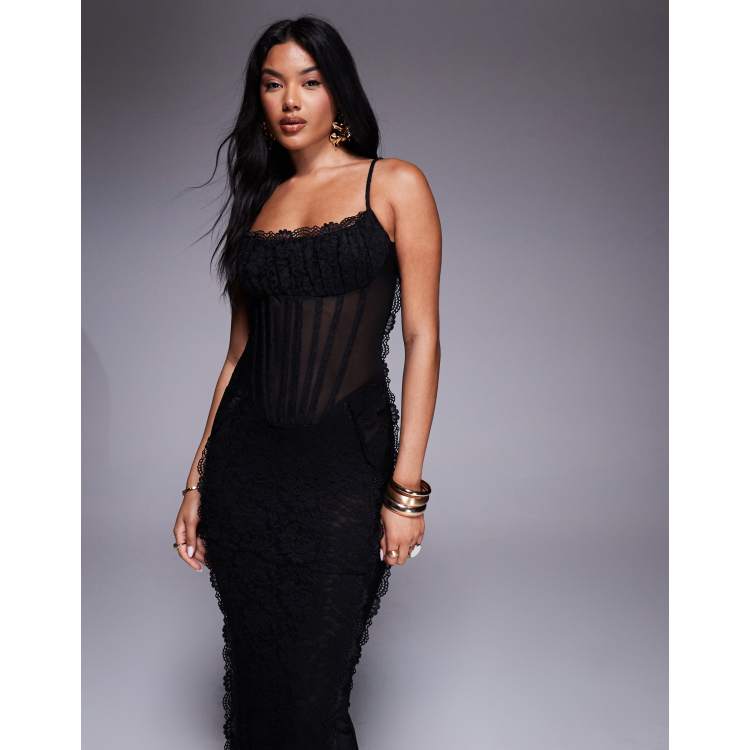 Murci exclusive lace corset detail cami maxi dress in black | ASOS