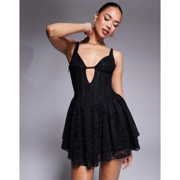 white christmas dresses Agnes Lace Corset Mini Puff Dress main image 1