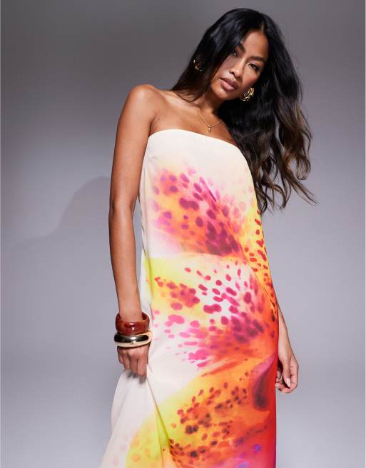 Murci - Exclusive - Maxi bandeau-jurk van chiffon met A-lijn in gebroken wit met bloemenprint, 2 van 4