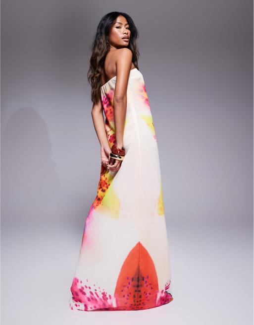 Murci - Exclusive - Maxi bandeau-jurk van chiffon met A-lijn in gebroken wit met bloemenprint, 4 van 4