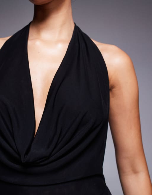 Murci - Exclusive - Maxi jurk van mesh met halternek, open achterkant en gedrapeerde halslijn in zwart, 2 van 4