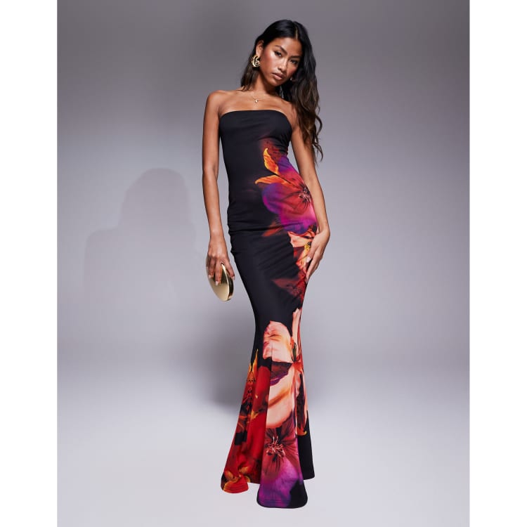 Murci exclusive mesh bandeau fishtail maxi dress in black