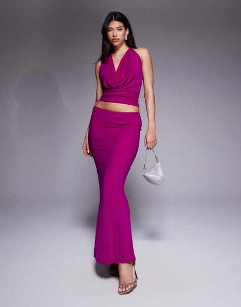 Murci exclusive mesh bodycon fishtail maxi skirt in cerise - part of a set - view 1