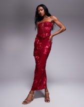 ASOS DESIGN lace maxi skirt with fold-over waist detail in burgundy - part of a set