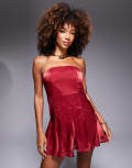 [Murci] Murci exclusive metallic organza bandeau godet detail mini dress in dark red 14 Dark red