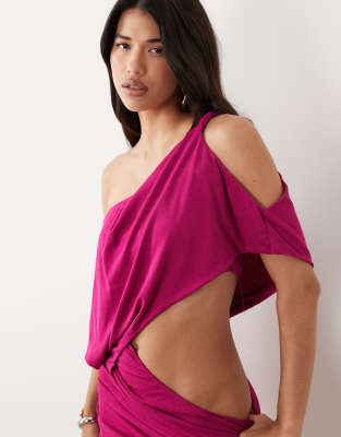 Murci Exclusive off shoulder cut out drape detail mini dress in dark pink dark pink