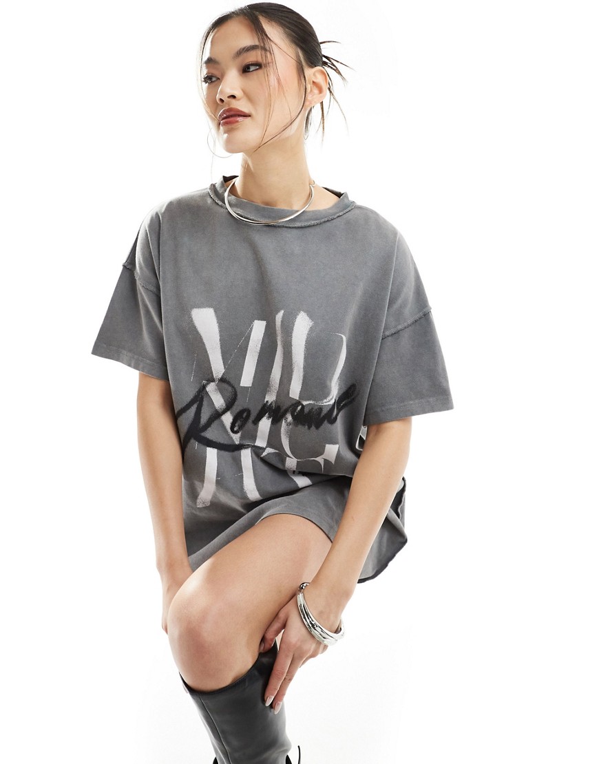 Exclusive oversized graphic T-shirt in washed gray